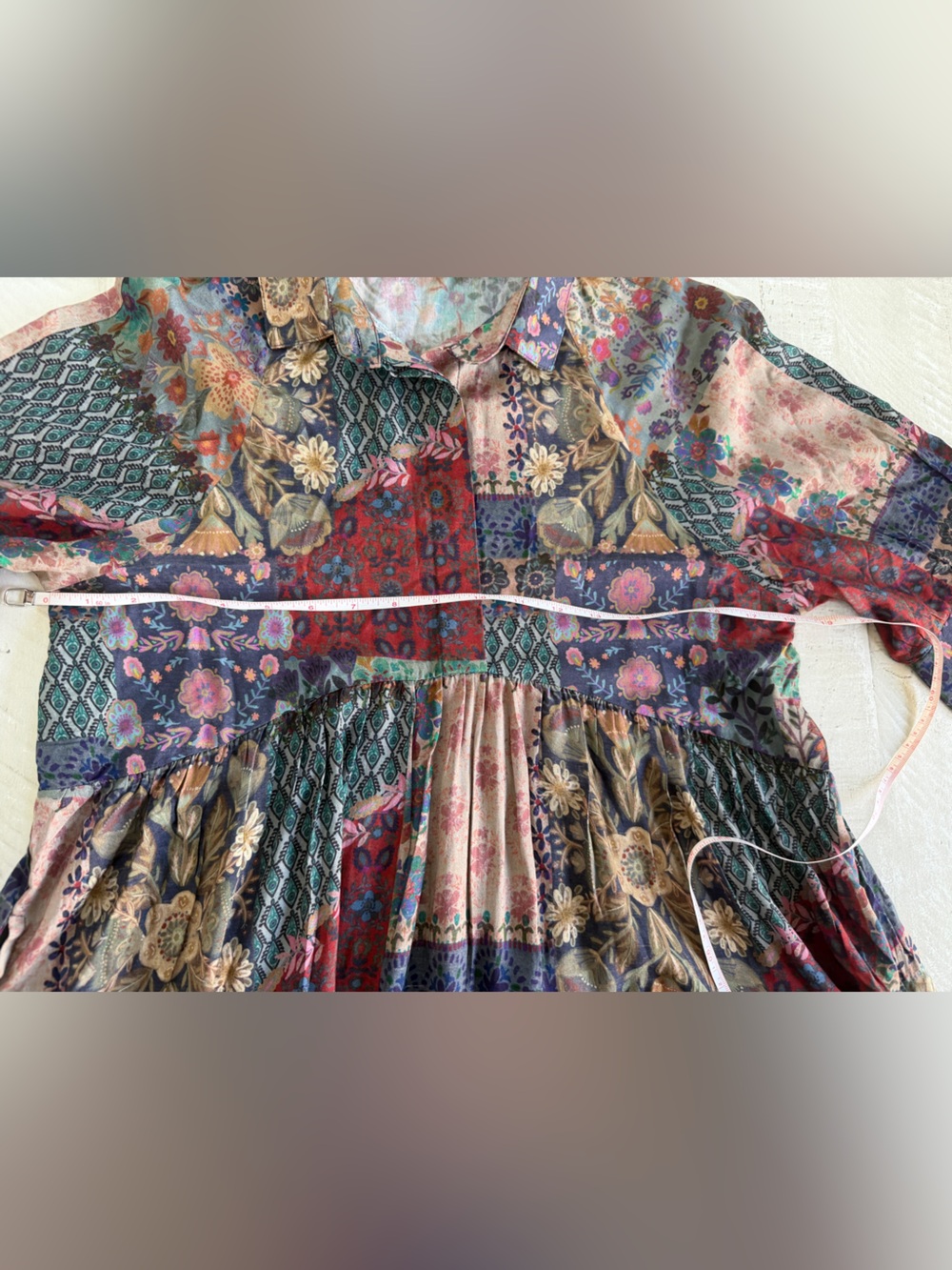 NATURAL LIFE Rebecca Midi Dress - Blue Patchwork Print Rayon Size Medium - Picture 5 of 9